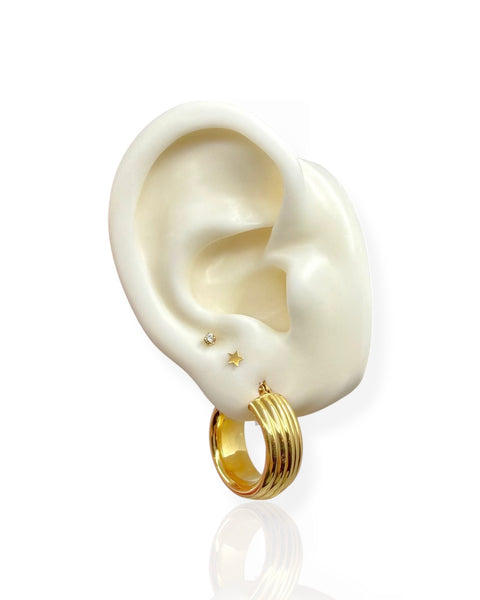14k Gold Ribbed Chunky Hoop Earrings