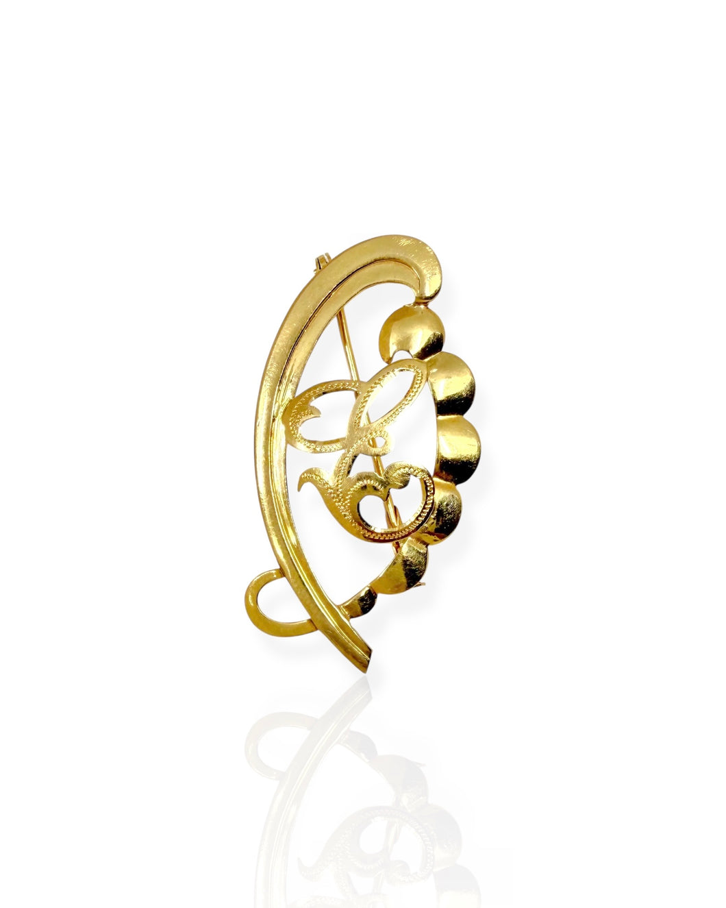 18k Gold Letter E Brooch