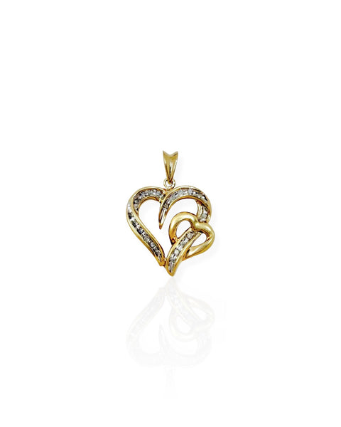 10k Gold Double Diamond Heart Charm
