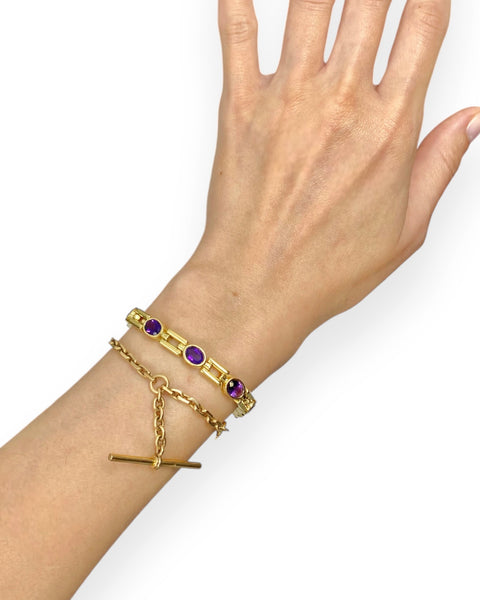 18k Gold Amethyst Station Bracelet (7.25")