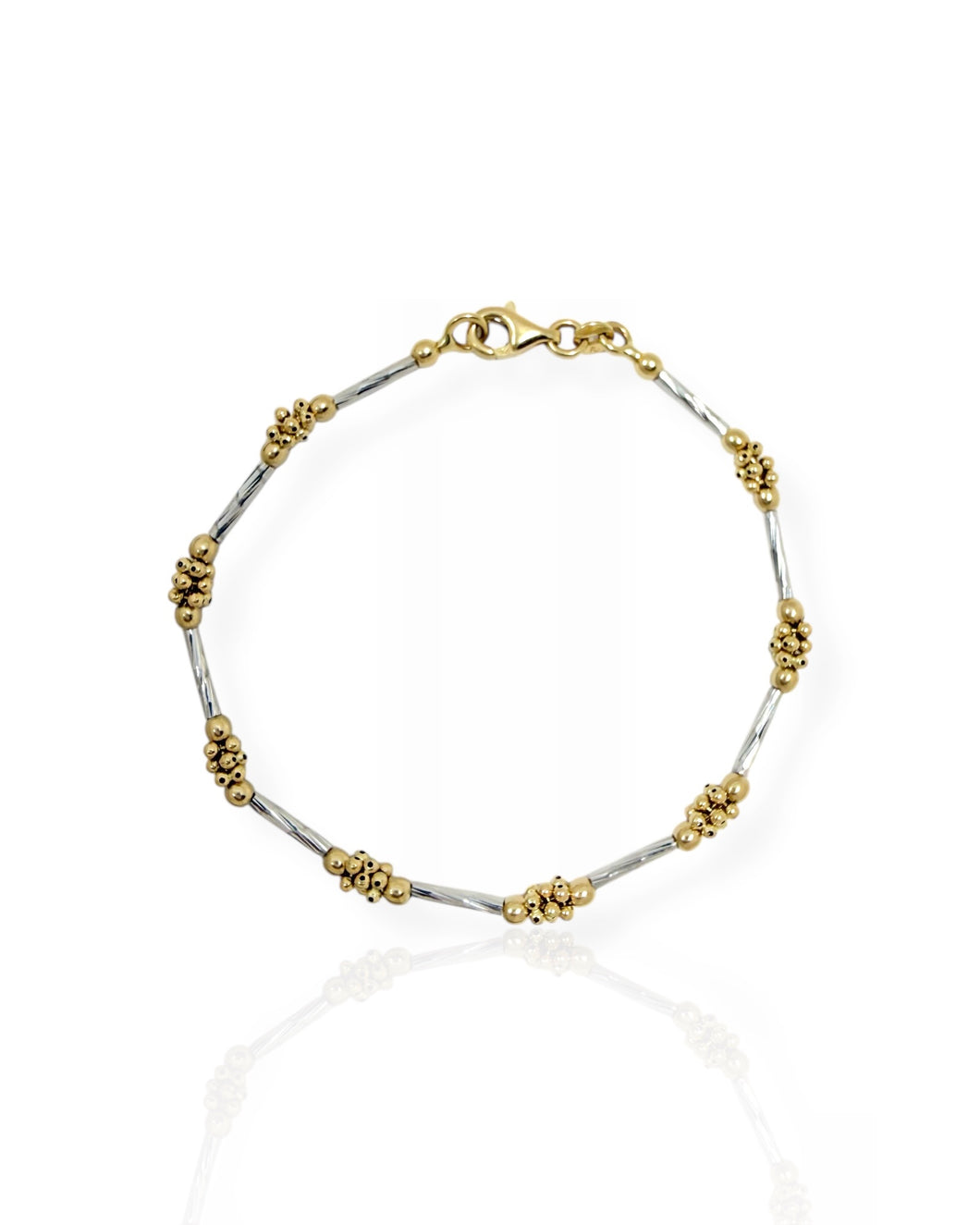 14k Gold Two-Tone Beaded Bracelet (7
