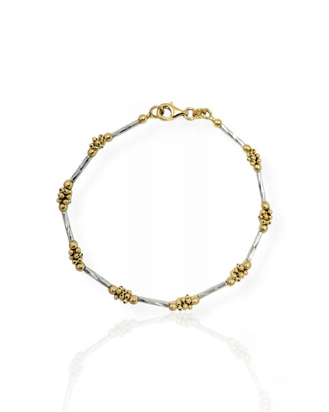 14k Gold Two-Tone Beaded Bracelet (7
