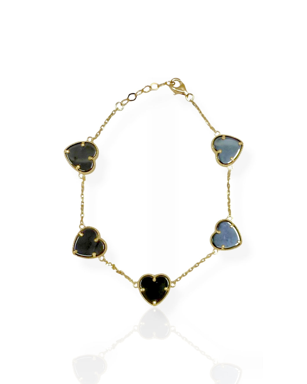 14k Gold Heart Station Bracelet (7