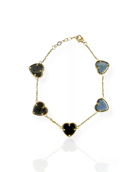 14k Gold Heart Station Bracelet (7