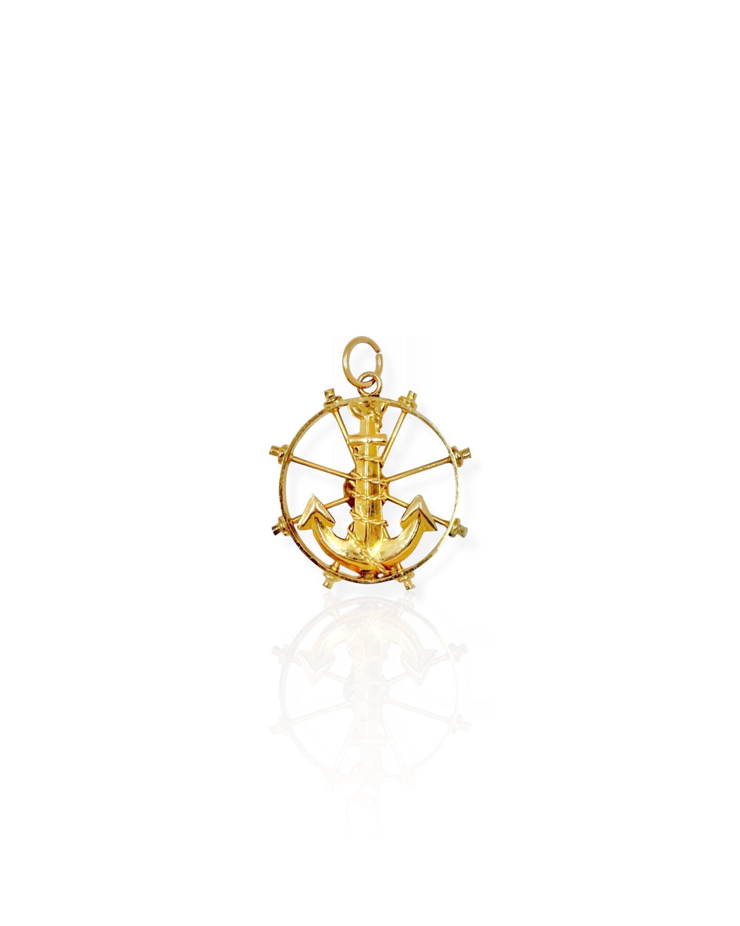 18k Gold Fouled Anchor with Ship Wheel Charm