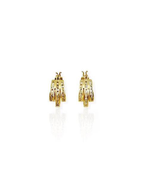 14k Gold Diamond Triple Hoop Earrings