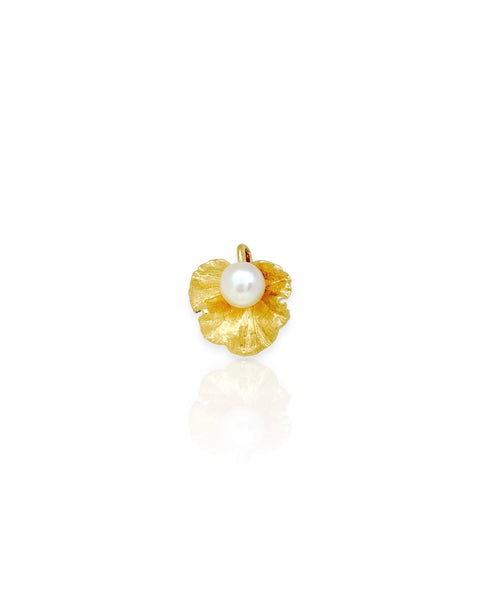 14k Gold Pearl Leaf Charm