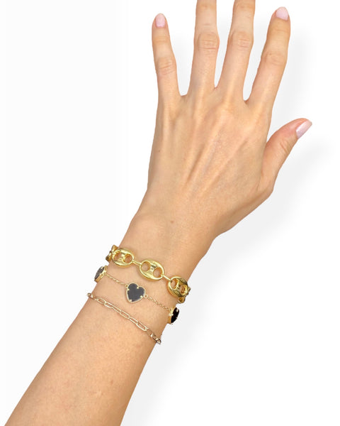 14k Gold Heart Station Bracelet (7" – 7.825")