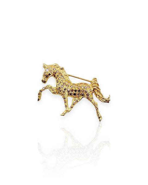 14k Gold Diamond Horse Brooch