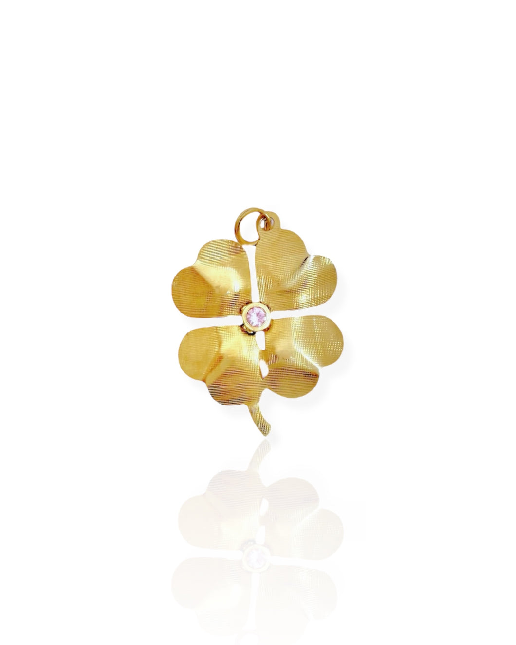 14k Gold Florentine Four Leaf Clover Charm