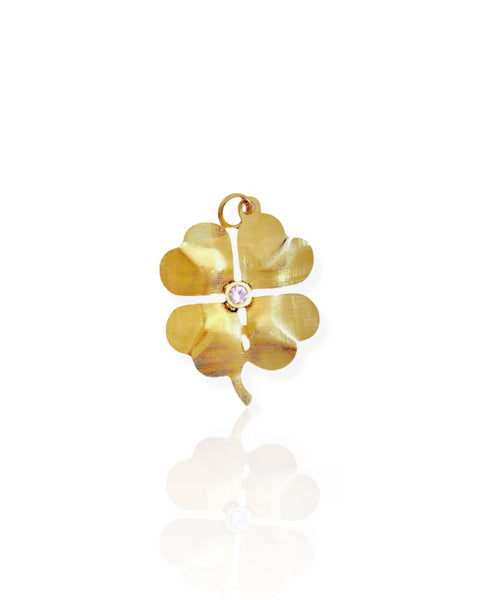 14k Gold Florentine Four Leaf Clover Charm