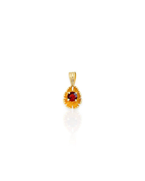 14k Gold Garnet Flower Charm