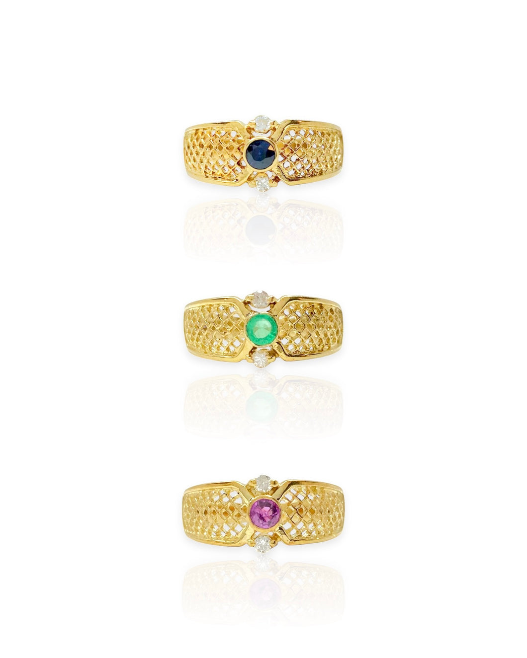 14k Gold Crosshatch Gemstone Rings (5, 5.25, 5.75, 6)