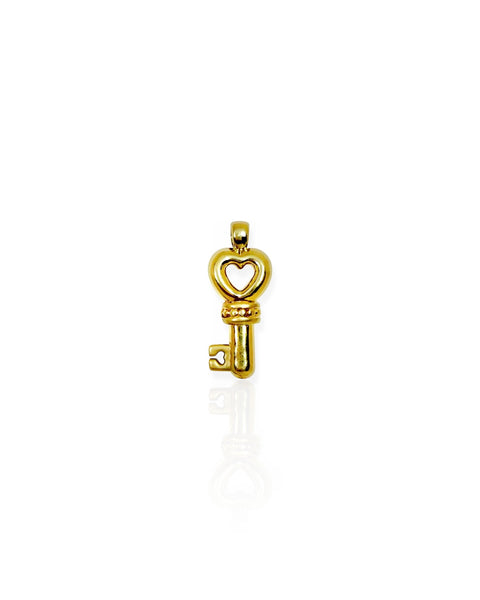 14k Gold Puffy Heart Key Charm