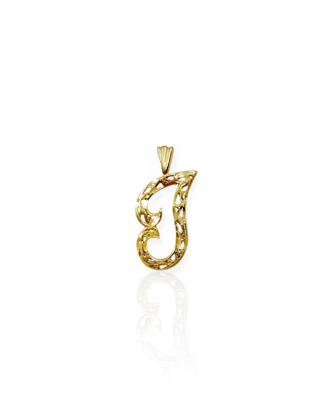 14k Gold Filigree Letter J Charm