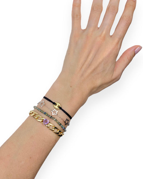 14k Gold Curb Chain Amethyst Heart Bracelet (6.5")