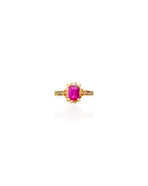 14k Gold Ruby and Diamond Halo Ring (5.25)
