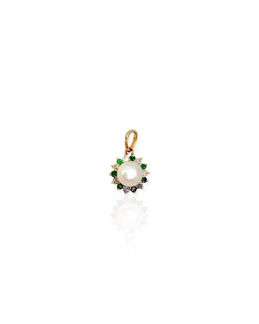 14k Gold Diamond and Emerald Pearl Charm