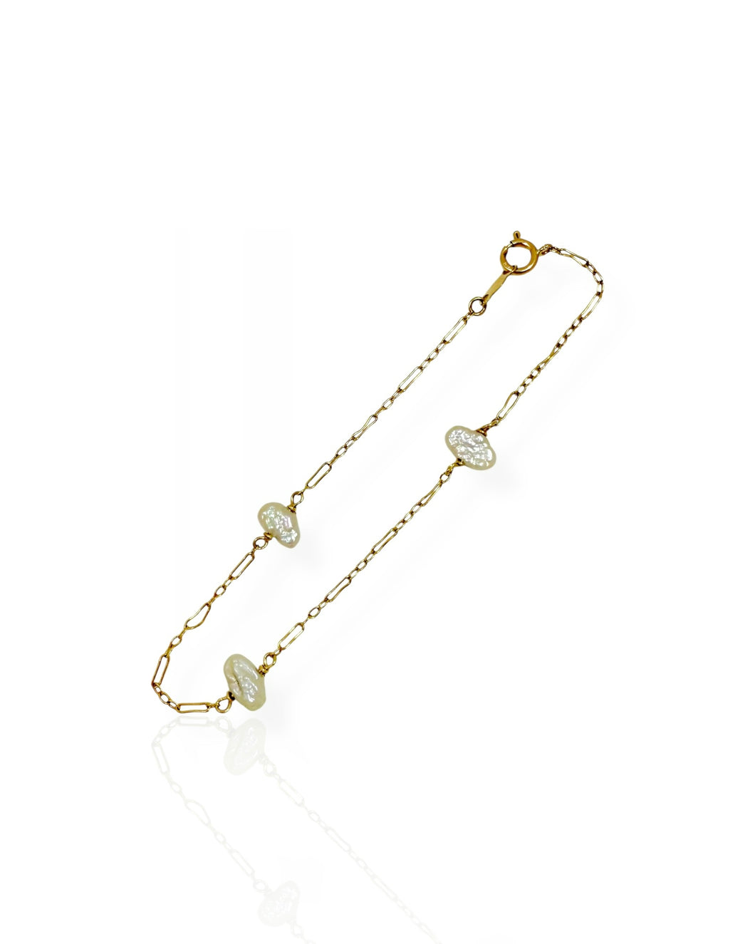 14k Gold Pearl Station Bracelet (7.125