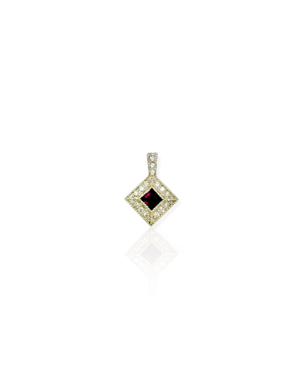 14k White Gold Gemstone Square Charm