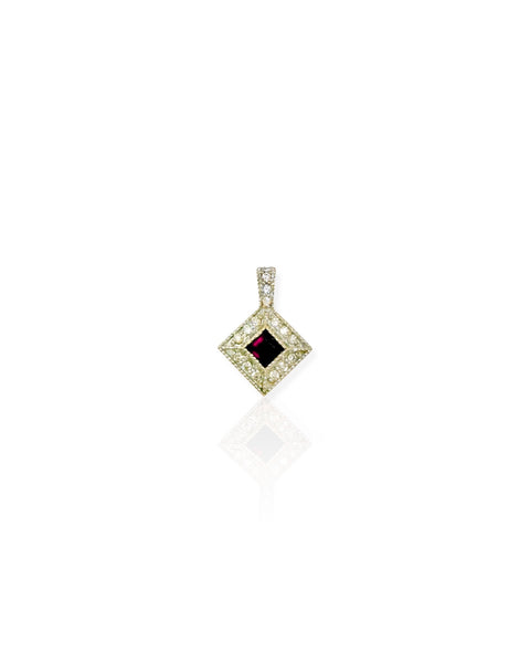 14k White Gold Gemstone Square Charm