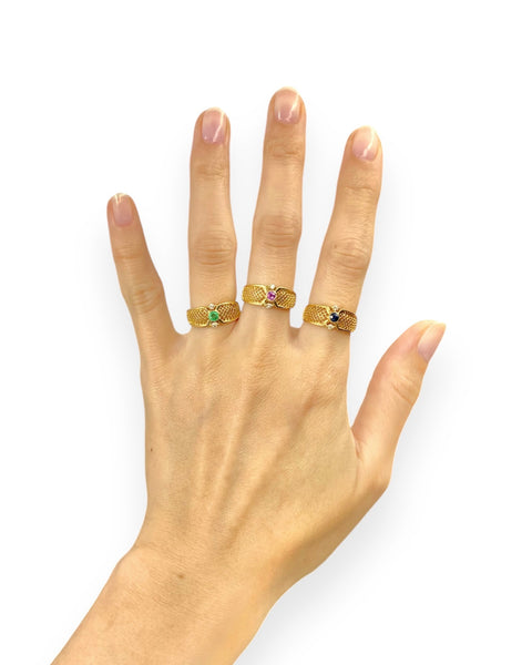 14k Gold Crosshatch Gemstone Rings (5, 5.25, 5.75, 6)