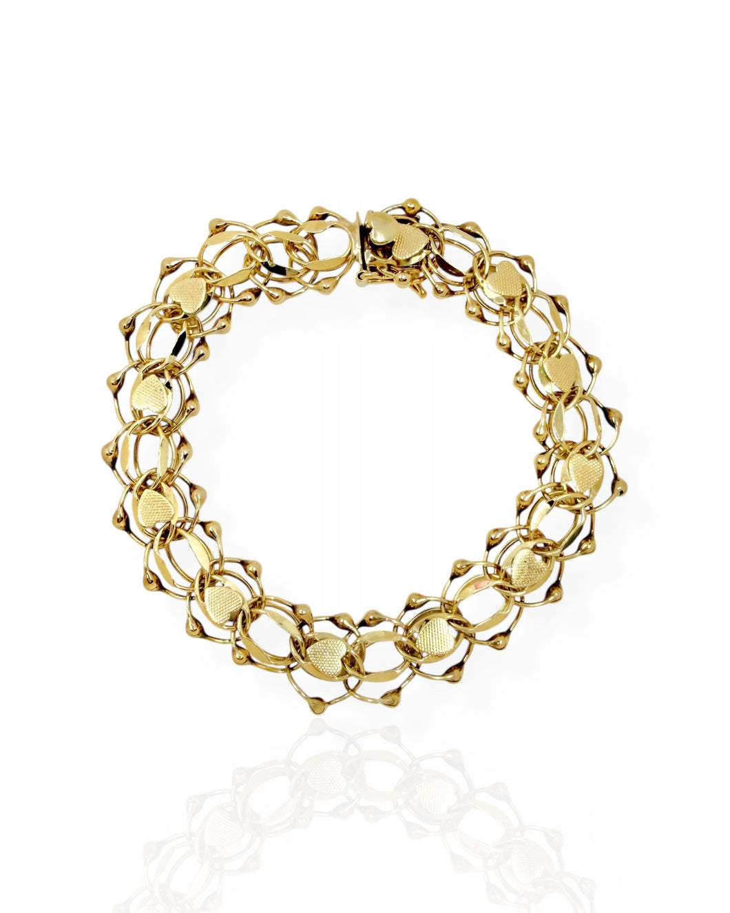 14k Gold Double Ring Heart Bracelet (7.5