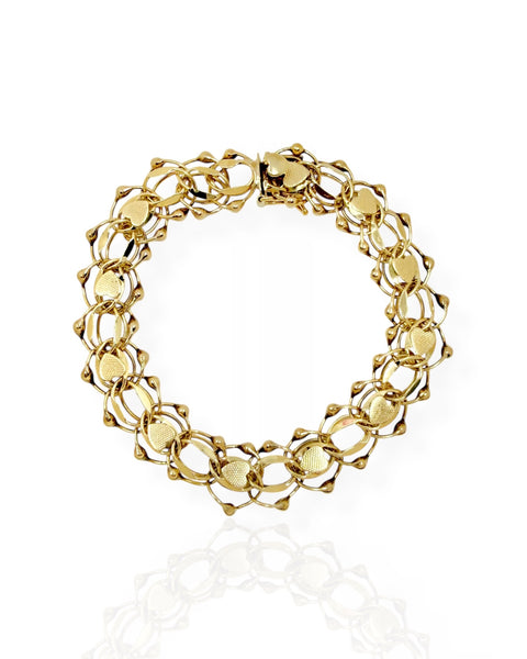 14k Gold Double Ring Heart Bracelet (7.5