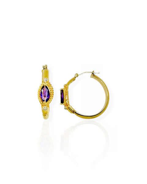 10k Gold Amethyst Hoop Earrings