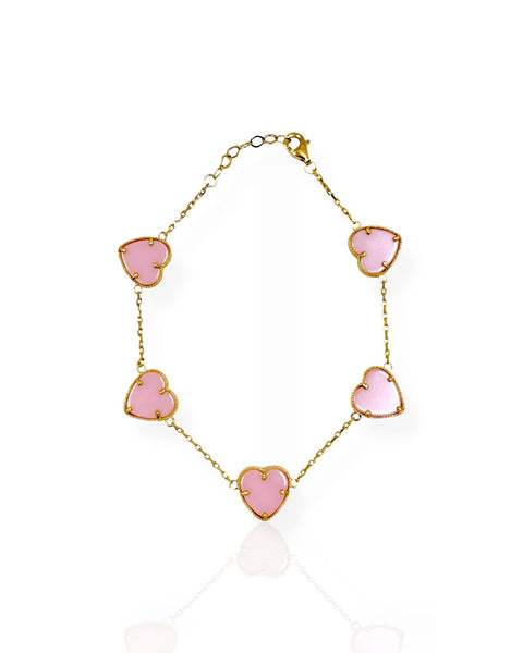 14k Gold Heart Station Bracelet (7.125