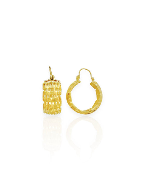 14k Gold Basket Hoop Earrings