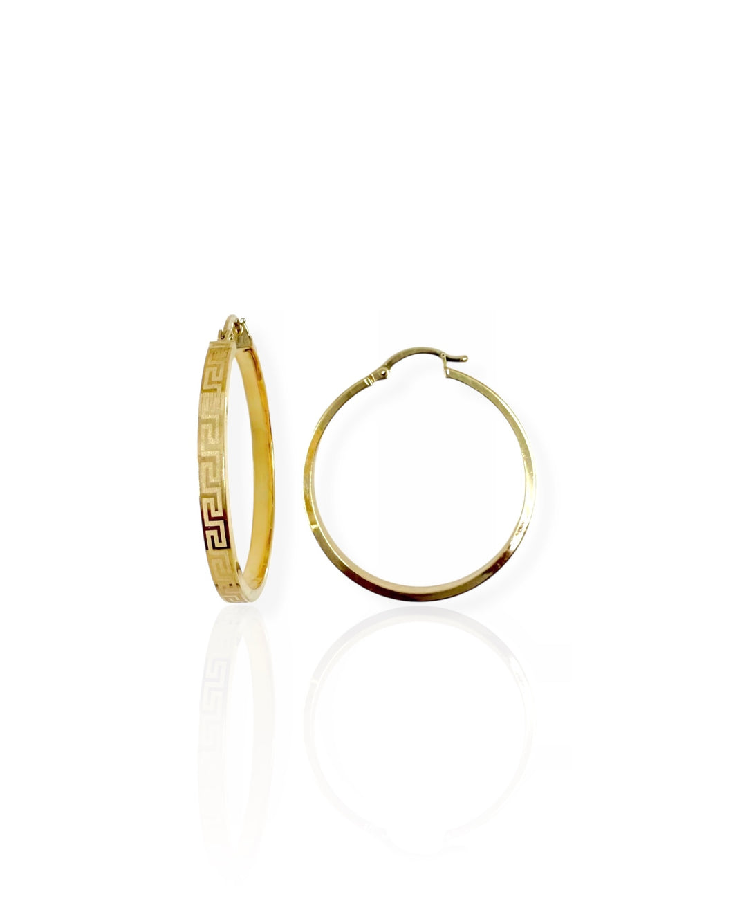 14k Gold Greek Key Hoop Earrings
