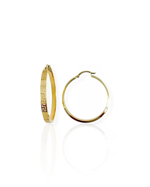 14k Gold Greek Key Hoop Earrings