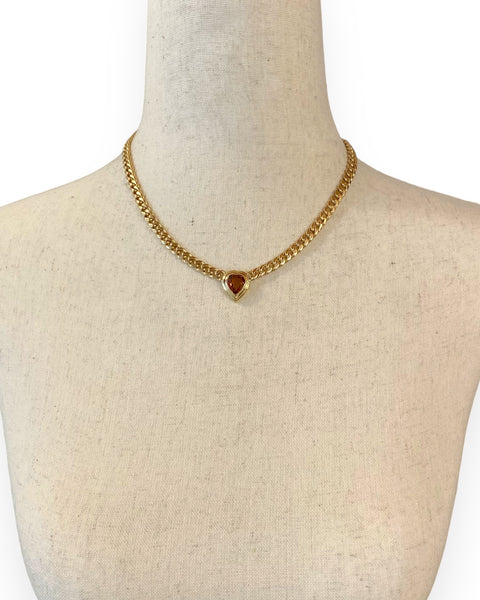 18k Gold Ribbed Heart Necklace (16.5")