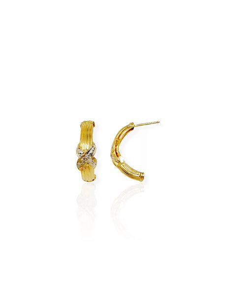 14k Gold Ribbed X Scoop Earrings