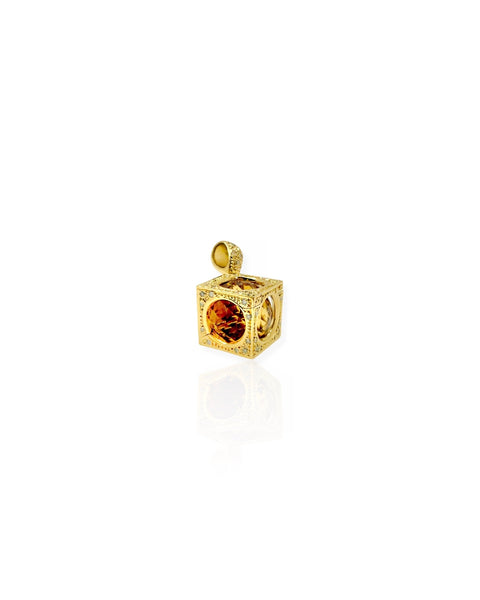 18k Gold Citrine Cage Charm