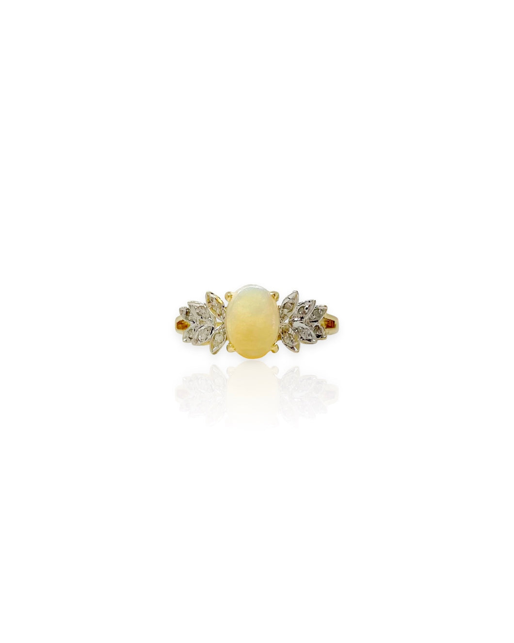 14k Gold Opal with Diamond Laurel Ring (7.25)