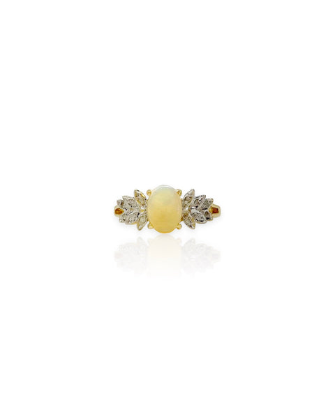 14k Gold Opal with Diamond Laurel Ring (7.25)