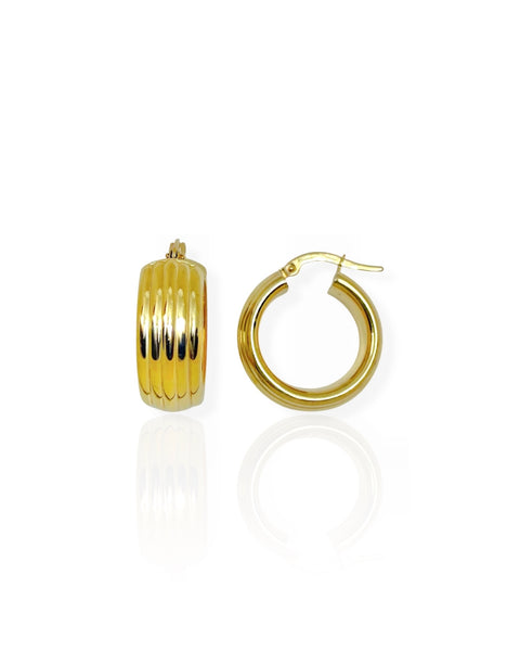 14k Gold Ribbed Chunky Hoop Earrings