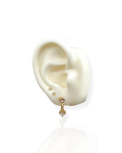 14k Gold Diamond Square Drop Earrings