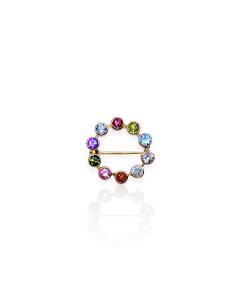 14k Gold Gemstone Circle Brooch