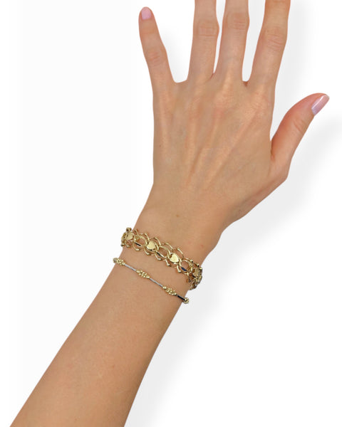 14k Gold Double Ring Heart Bracelet (7.5")