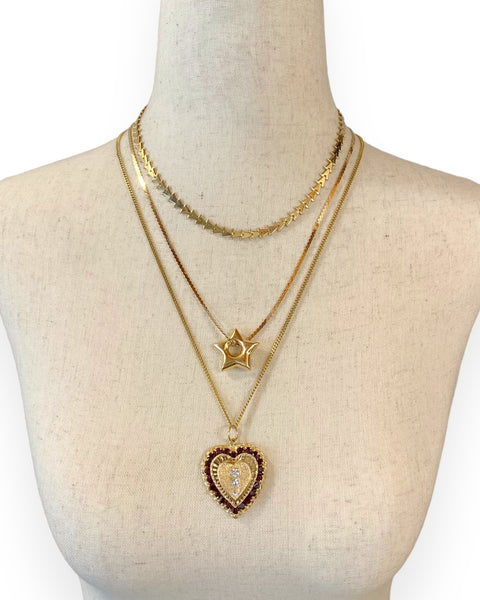 14k Gold Diamond and Garnet Heart Charm