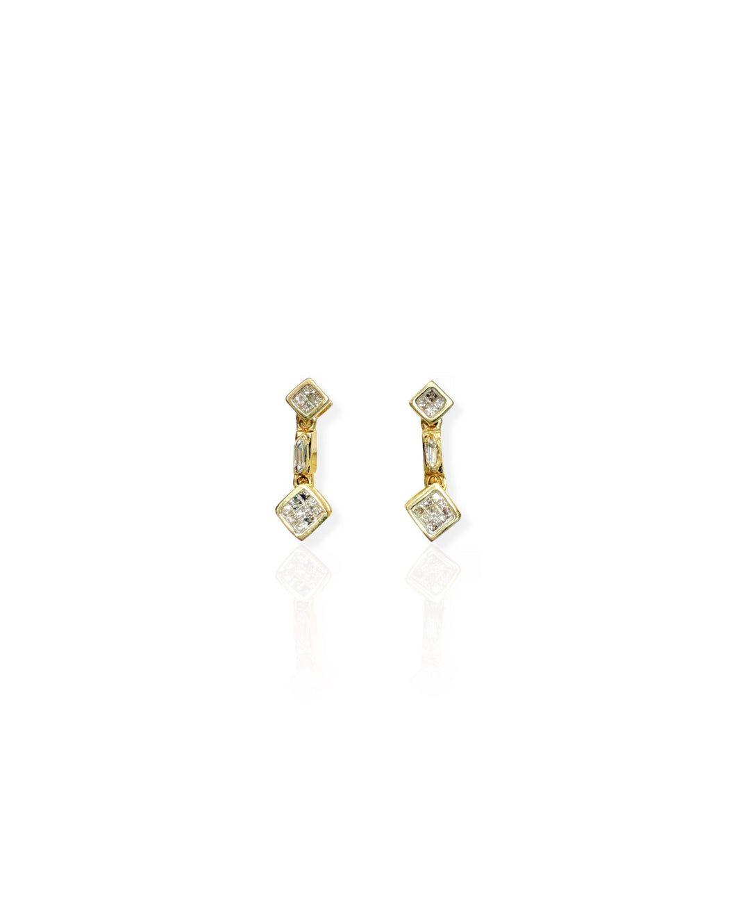 14k Gold Diamond Square Drop Earrings