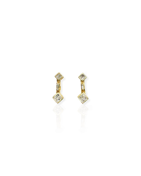 14k Gold Diamond Square Drop Earrings
