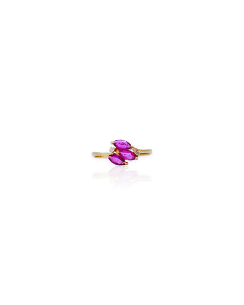14k Gold Triple Ruby Marquise Ring (6.25)