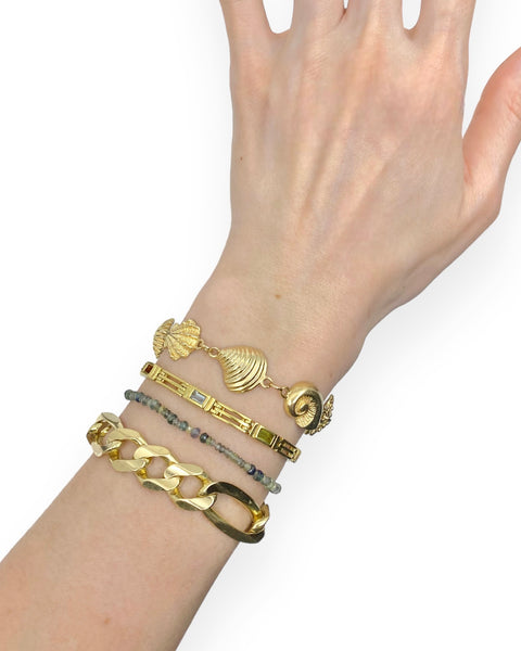 14k Gold Rectangle Gemstone Station Bracelet (7")