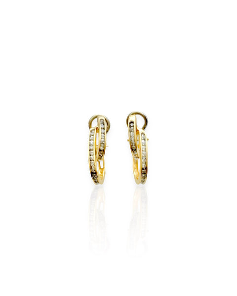 14k Gold Double Diamond Hoop Earrings