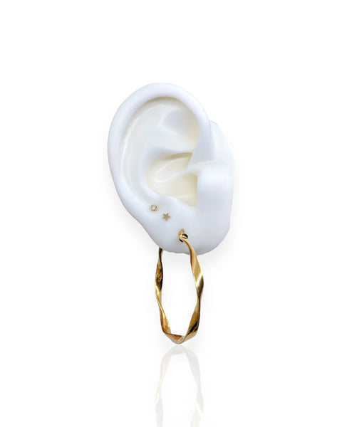 14k Gold Twisted Hoop Earrings (L)