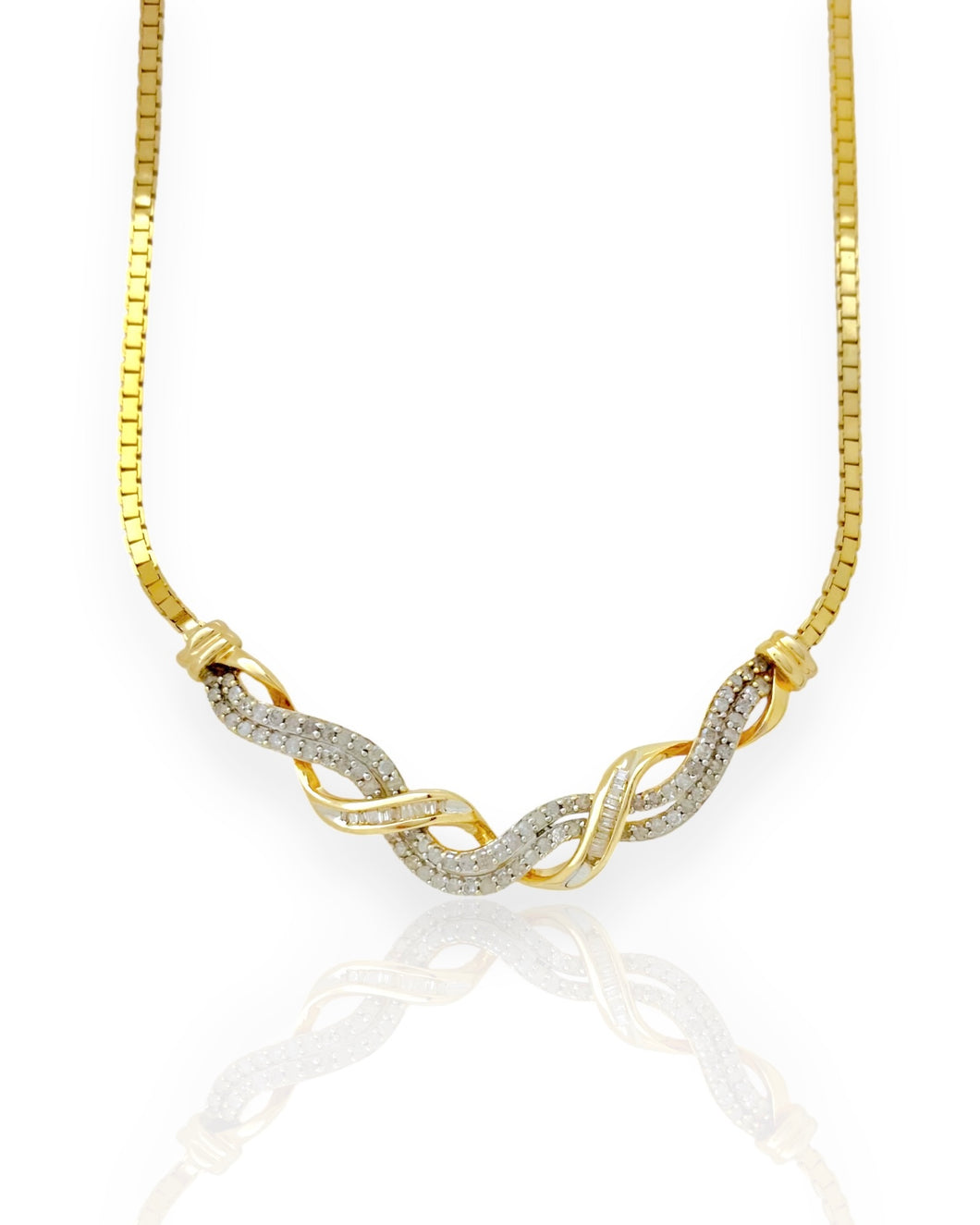 14k Gold Twisted Diamond Necklace (17.75